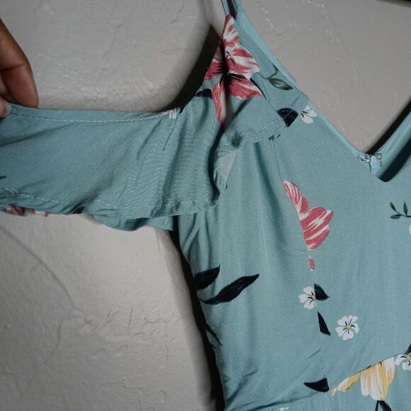 Tobi Floral Romper with Faux Wrap Skirt Side Tie - Picture 5 of 9